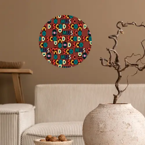 Bruin - Retro - Disco - Patroon Wandcirkel behangsticker klein 186 -sfeer1