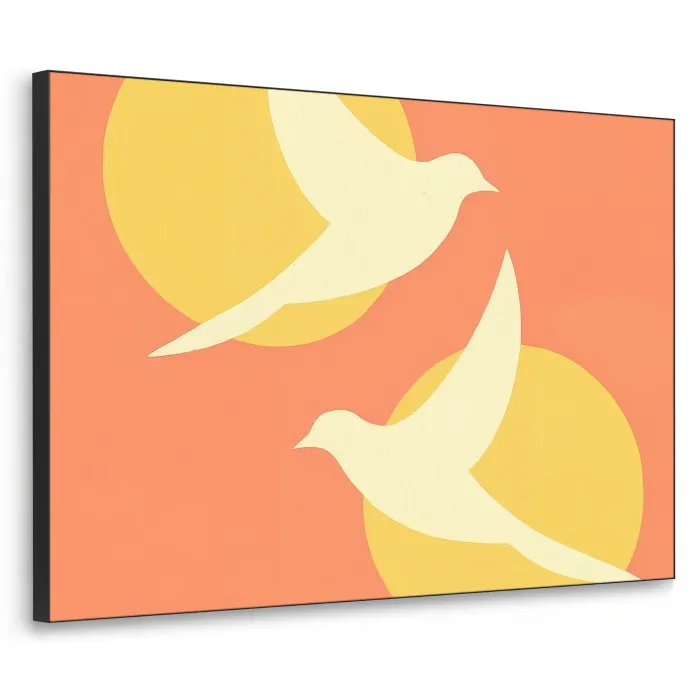 Vogels - Cirkels - Geel Textielframe zwart klein -3d