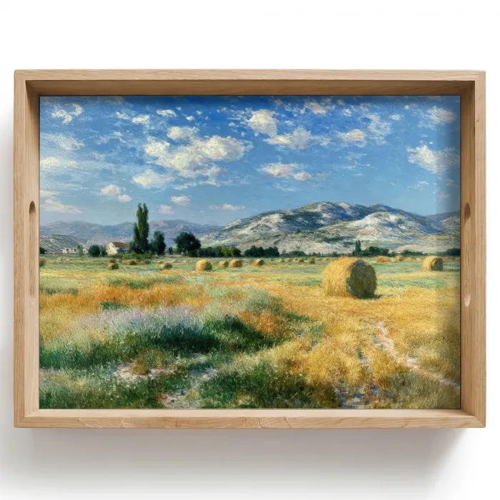 Landschap - Strobalen - Bergen - Wolken Dienblad Rechthoek middel -z3d_shopping