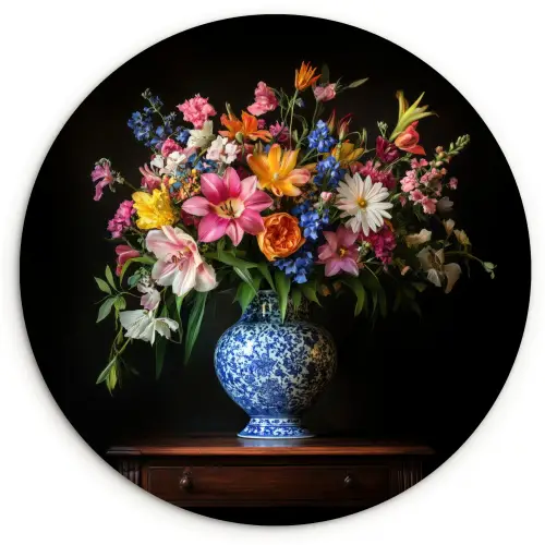 Kleur - Vaas - Bloemen - Boeket Wandcirkel plexiglas klein -3d