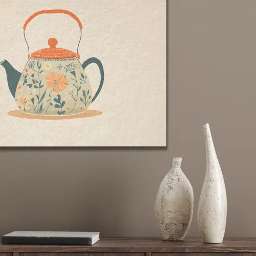 Oranje - Theepot - Bloemen - Bladeren PET vilt klein -sfeer6_closeup