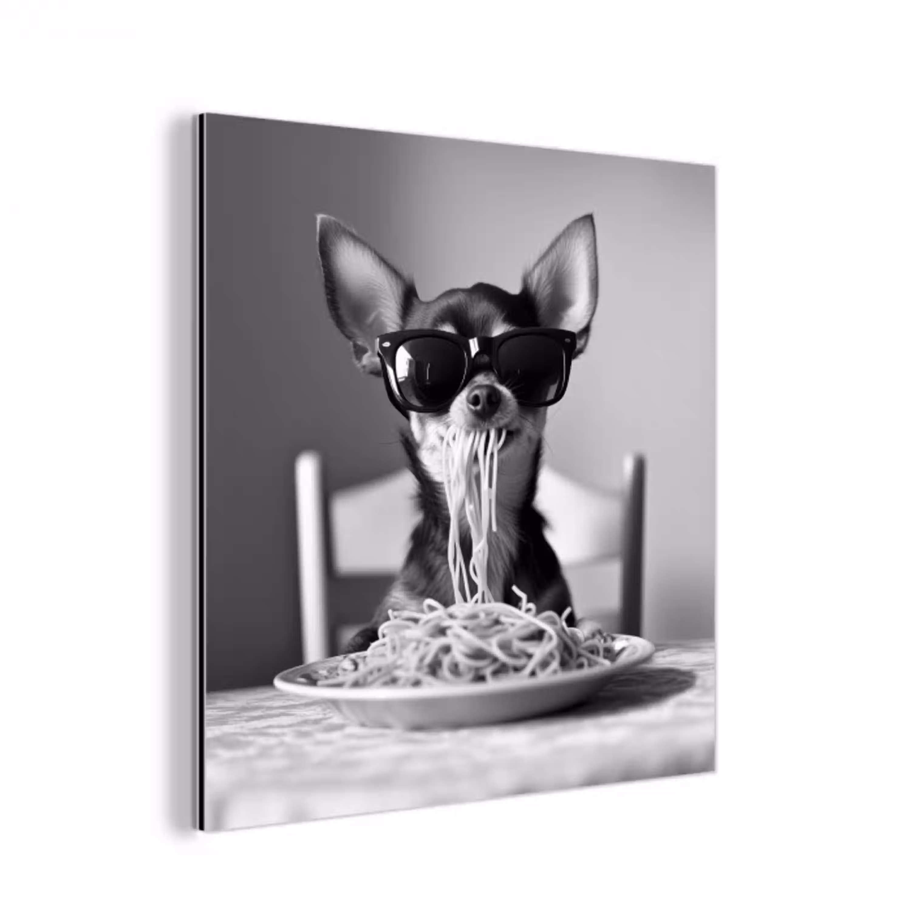 Chihuahua - Hond - Zonnebril - Humoristisch - Zwart - Wit - Spaghetti aluminium wit klein -3d