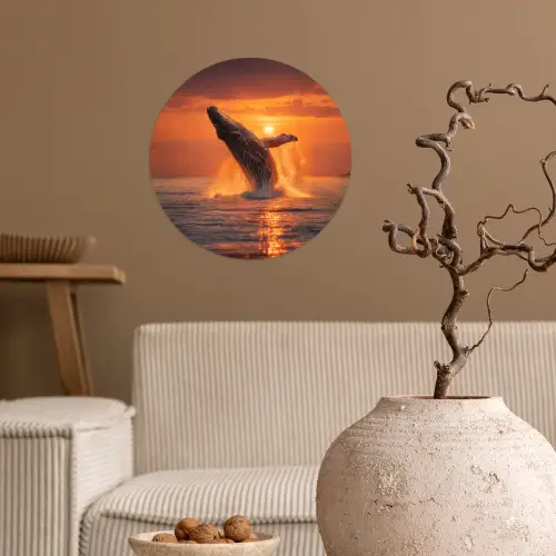 Walvis - Zon - Zee Wandcirkel behangsticker klein -sfeer1