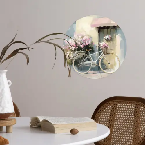 Fiets - Pastelkleuren - Bloemen Wandcirkel behangsticker klein -sfeer3