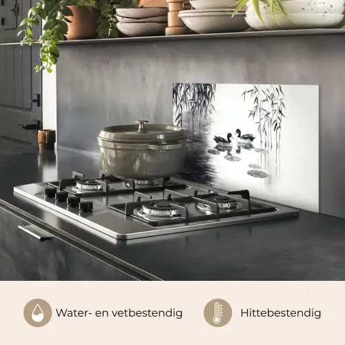 Eenden - Waterlelies - Riet - Zwart keuken achterwand spatscherm klein -usp_NL