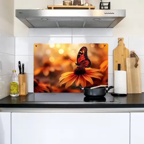 Vlinder - Bloemen - Oranje Inductie beschemer met haakjes klein -sfeer2
