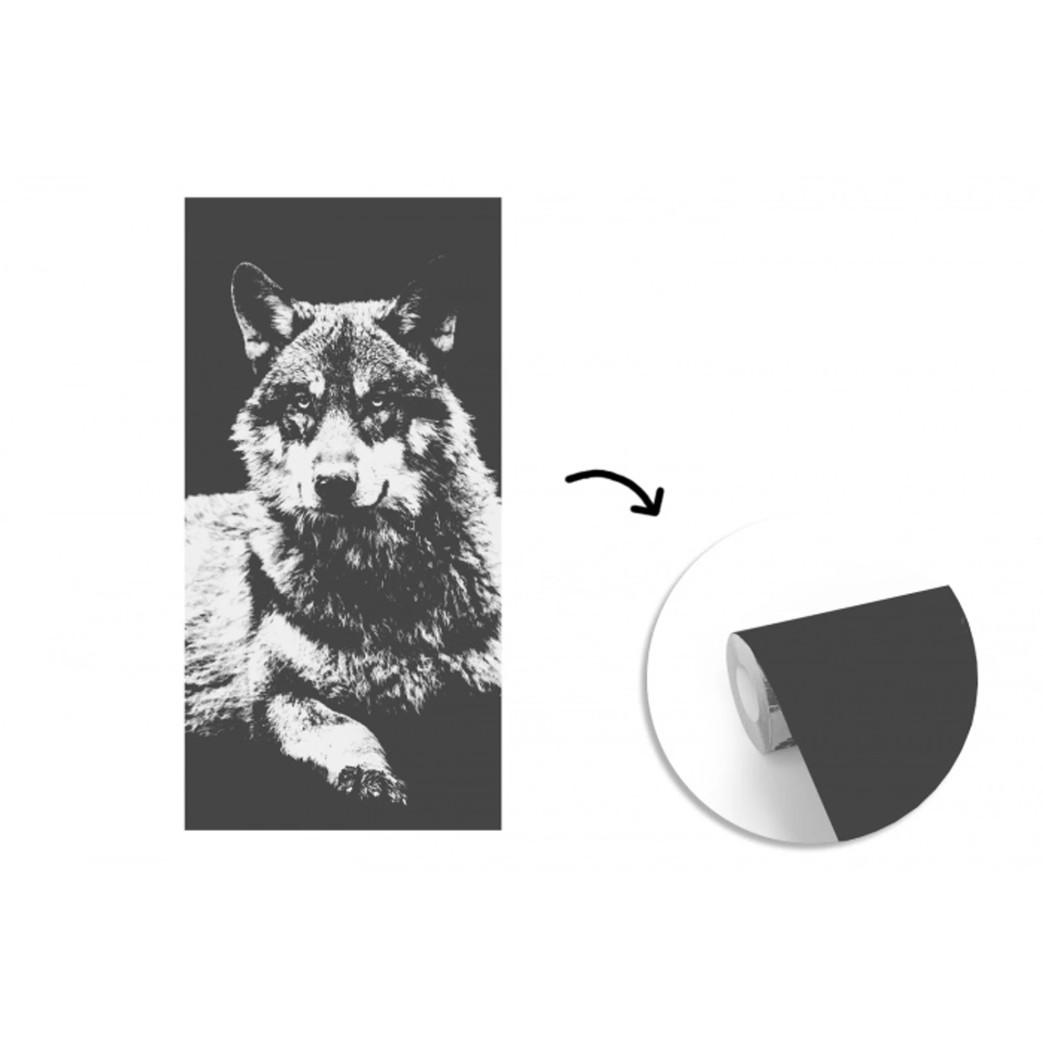 Wilde dieren - Wolf - Zwart - Wit fotobehang vinyl groot -3d