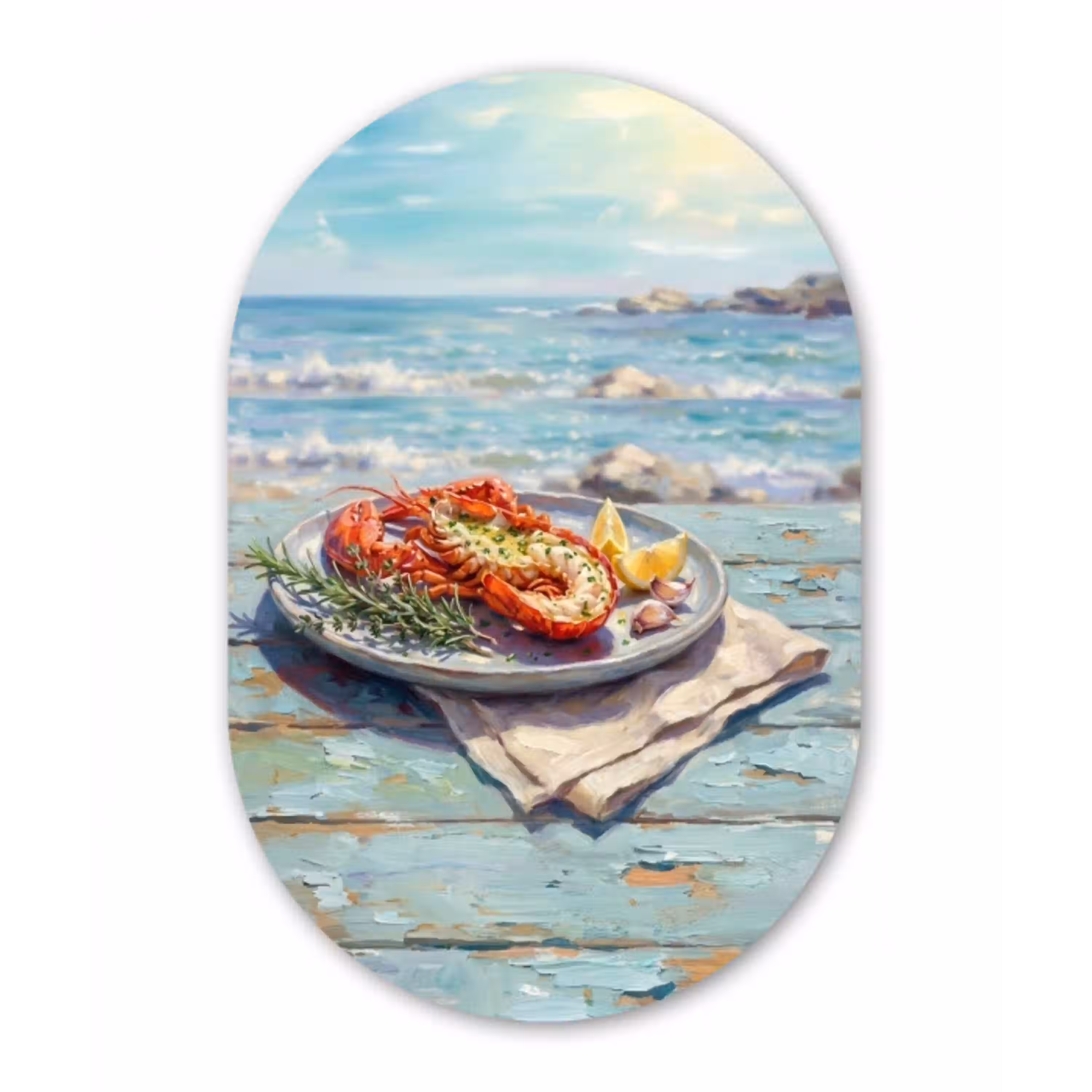 Eten - Zee - Kust - Modern - Blauw Wandcirkel Ovaal Forex klein -3d