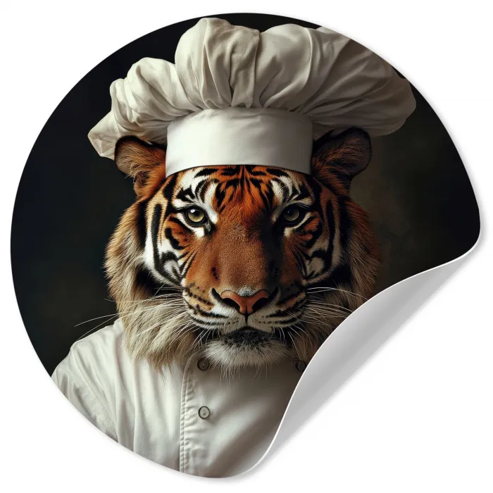 Tijger - Kokskleding - Bruin Wandcirkel behangsticker klein -3d