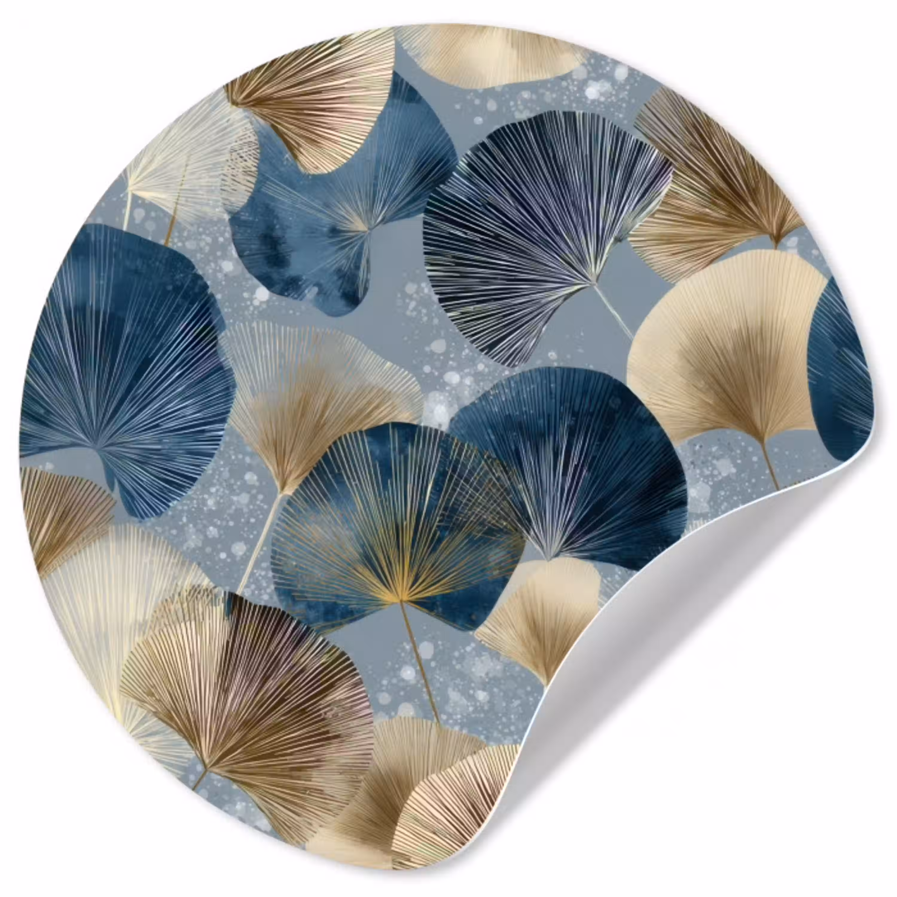 Bladeren - Abstract - Goud - Blauw Wandcirkel behangsticker klein -3d