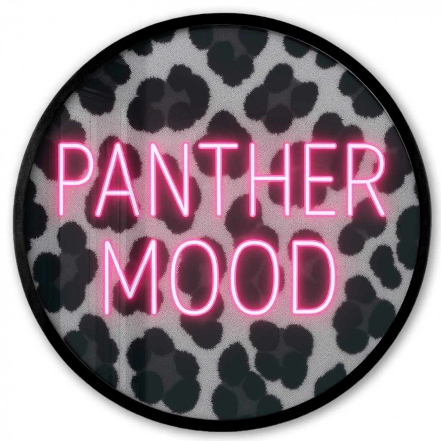 Panterprint - Zwart - Neonletters - Roze Fotolijst rond zonder passe partout klein -3d