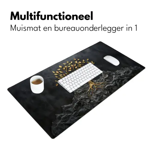 Bladeren - Goud - Boom - Rots Muismat XXL klein -sfeer4