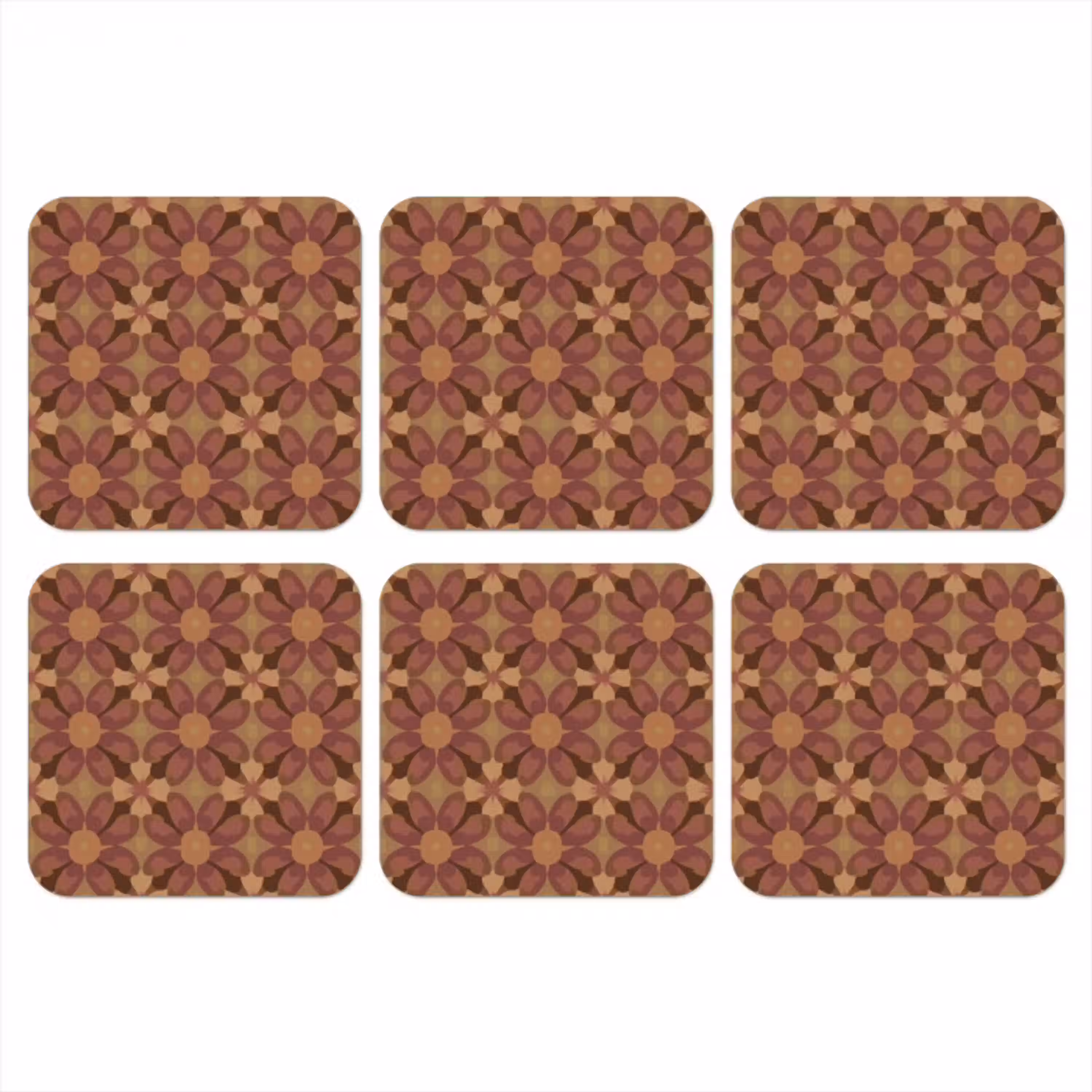 Retro - Bloemen - Bruin onderzetter kurk middel 366 -3d