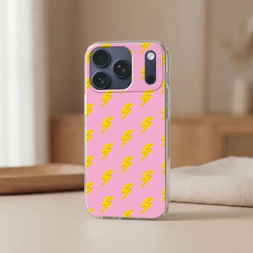 Bliksemschichten - Patroon - Geel - Roze Telefoonhoesje iPhone 17 Pro klein -sfeer2