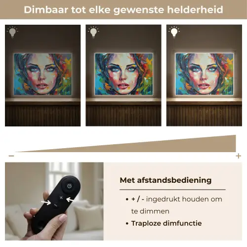 Gezicht - Vrouw - Olieverf - Kleurrijk - Kunst Light Box met batterij (Wandlamp) middel -USP_dimbaarNL