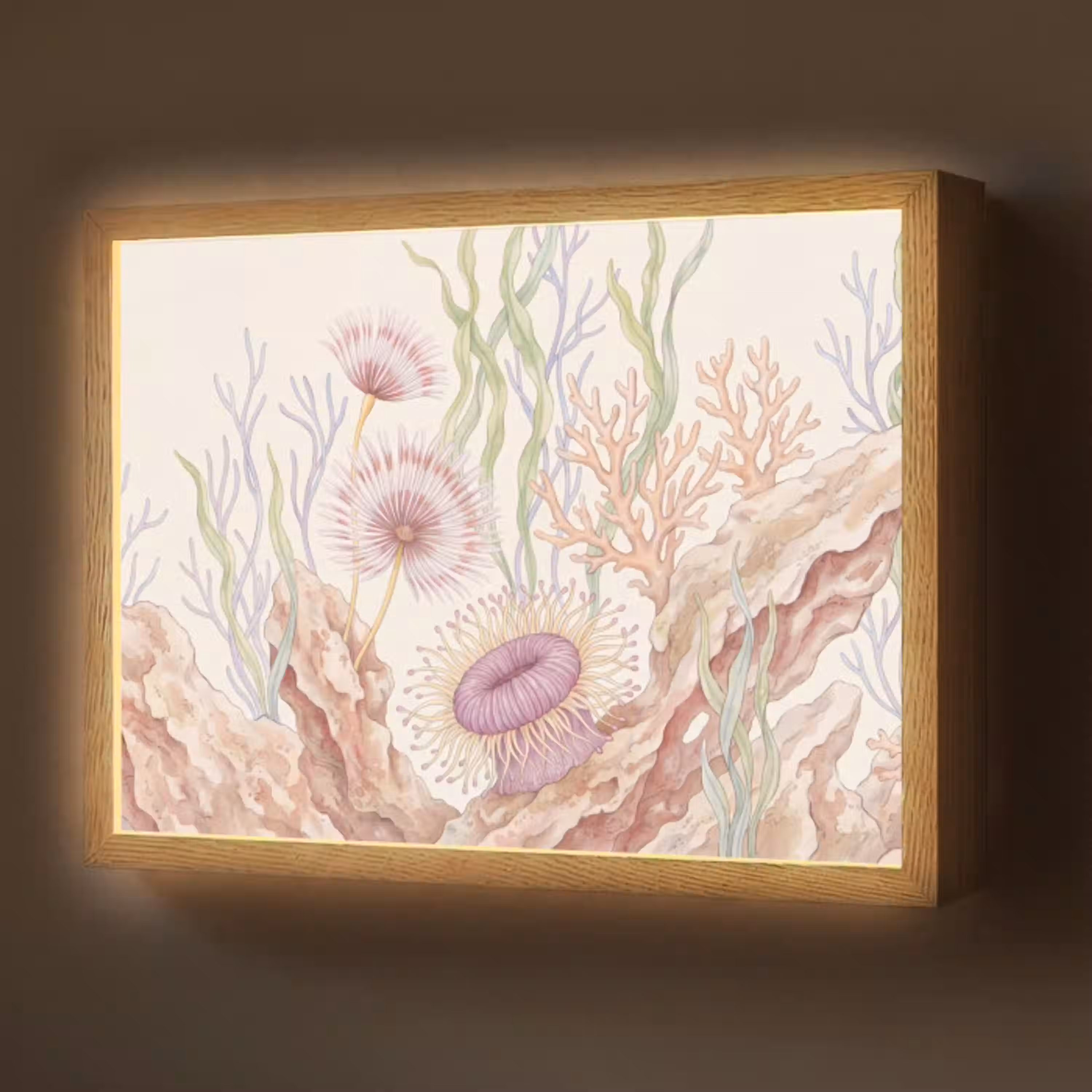 Zeeleven - Koraal - Onderwater - Illustratie - Kleurrijk Light Box met batterij (Wandlamp) middel -z3d_website