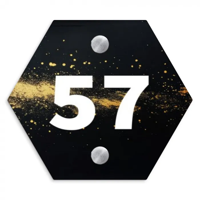 Gouden verfspatten - Traditioneel Naambord Hexagon klein -3d