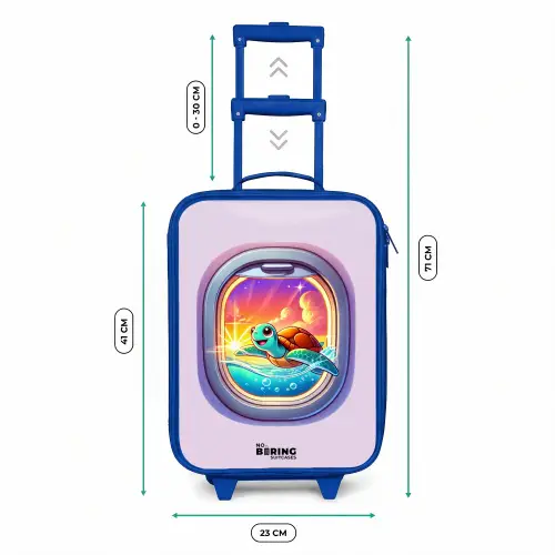 Schildpad die zwemt met zonsondergang Kinderkoffer - Blauw klein -productfoto_formaten