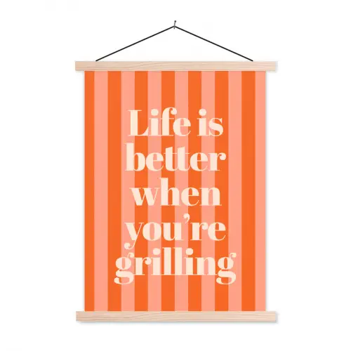 Tekst - Gestreept - Oranje - Zomer textielposter latten blank klein -3d