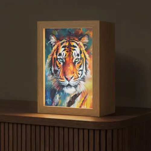 Tijger - Dieren - Olieverf - Kunst Light Box met kabel (Tafellamp) klein -z3d_website