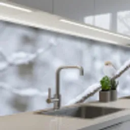 Vogeltje - Sneeuw - Tak - Winter - Zacht keuken achterwand 2 middel -3d_schuin