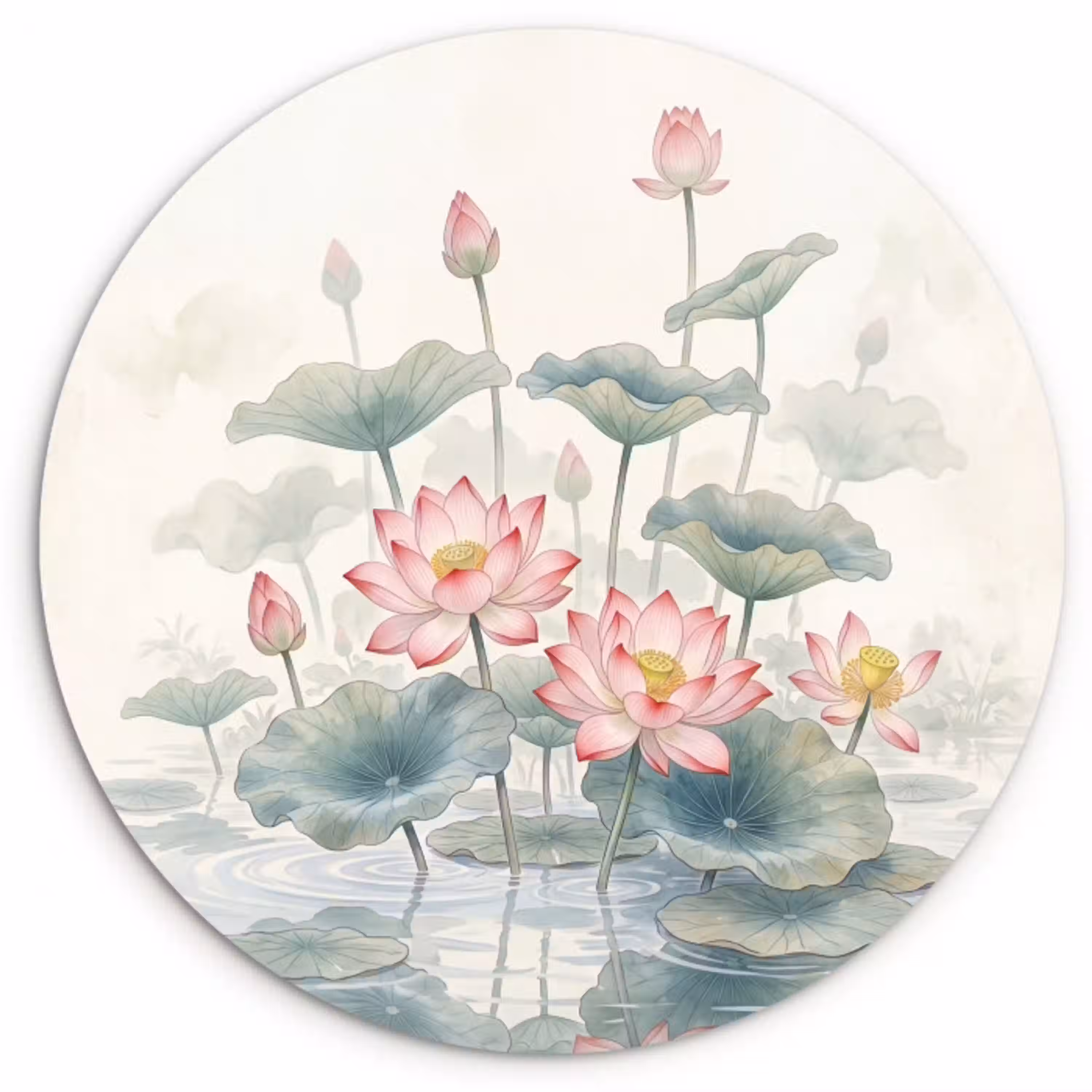 Aquarel - Lotusbloemen - Kleurrijk Wandcirkel kunststof plaat 5mm dik klein -3d
