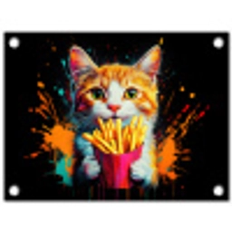 Kat - Eten - Patat - Graffiti - Abstract tuinposter los doek klein -3d