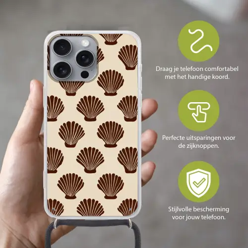 Schelpen - Bruin - Patroon Hoesje iPhone 16 Pro Max met koord klein -sfeer2_NL