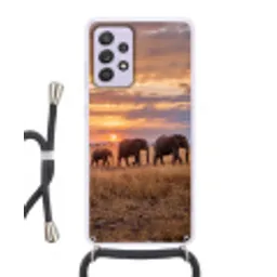 Olifanten - Savanne - Zonsondergang - Afrika - Warm Hoesje Samsung Galaxy A52 5G met koord klein -3d