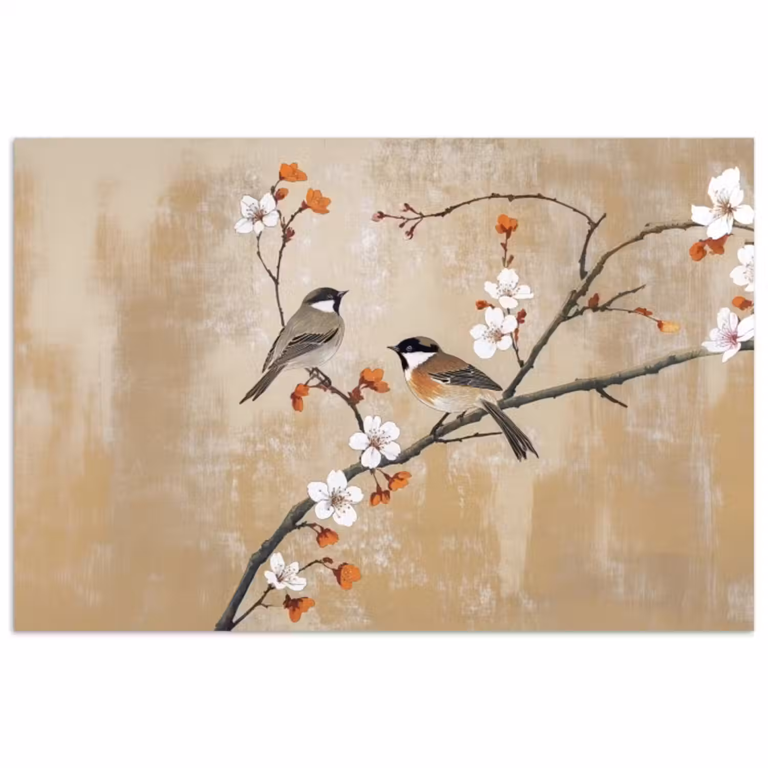 Poster – Vogels - Bloesemtak - Bloemen - Oranje
