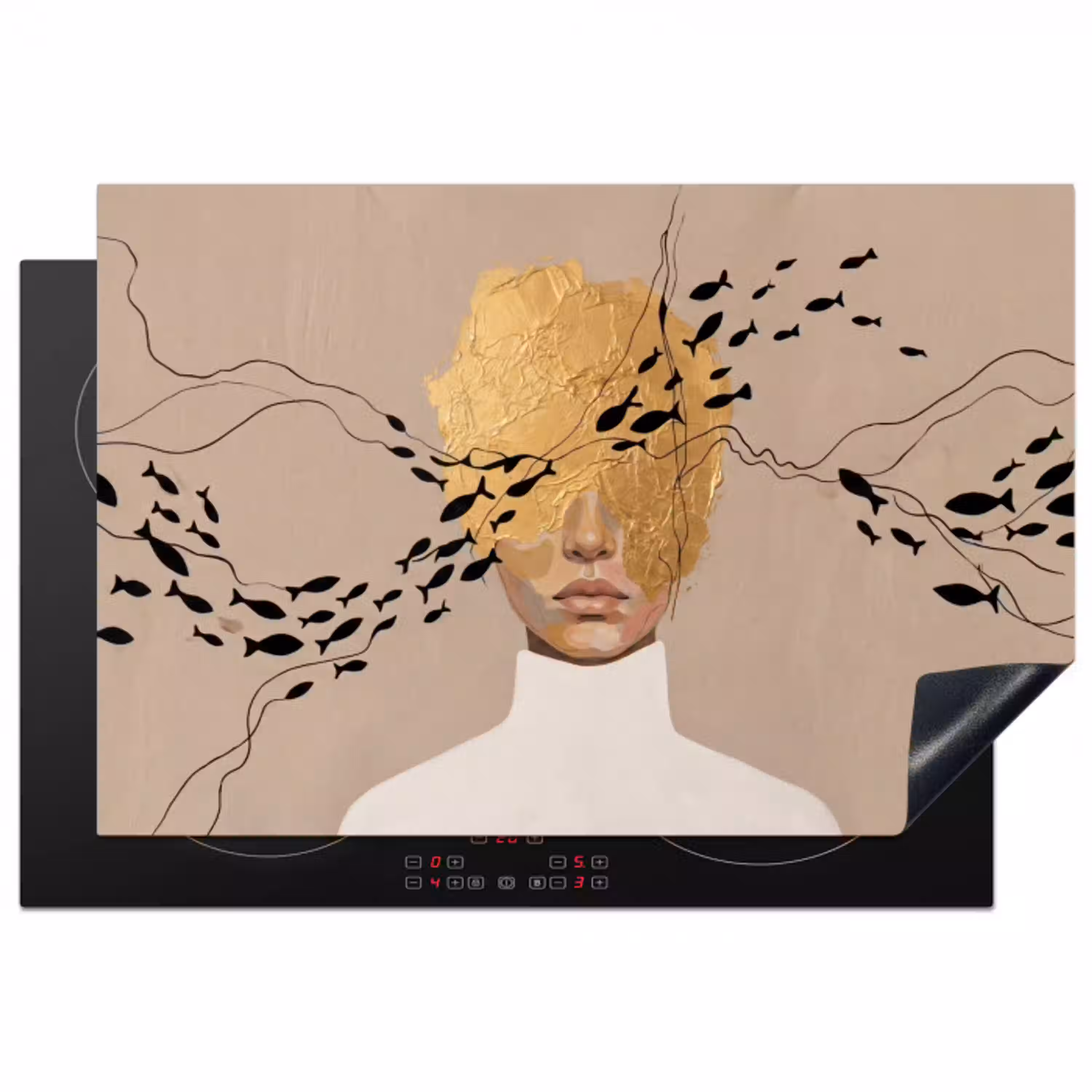 Modern - Vrouw - Goud Inductie beschermer vinyl 3mm klein -3d