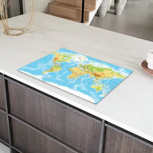 Wereldkaart - Staatkundig - Blauw - Aarde - Educatief Inductie beschermer vinyl 3mm klein -sfeer8