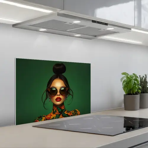 Vrouw - Groen - Modern - Bril - Abstract keuken achterwand spatscherm klein -3d_schuin