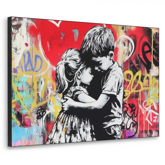Graffiti - Zwart wit - Street art Textielframe zwart klein -3d