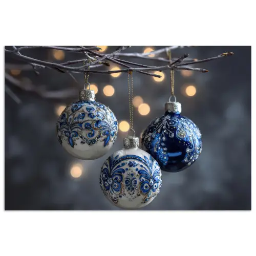 Kerstbal - Versierd - Blauw poster papier klein -3d