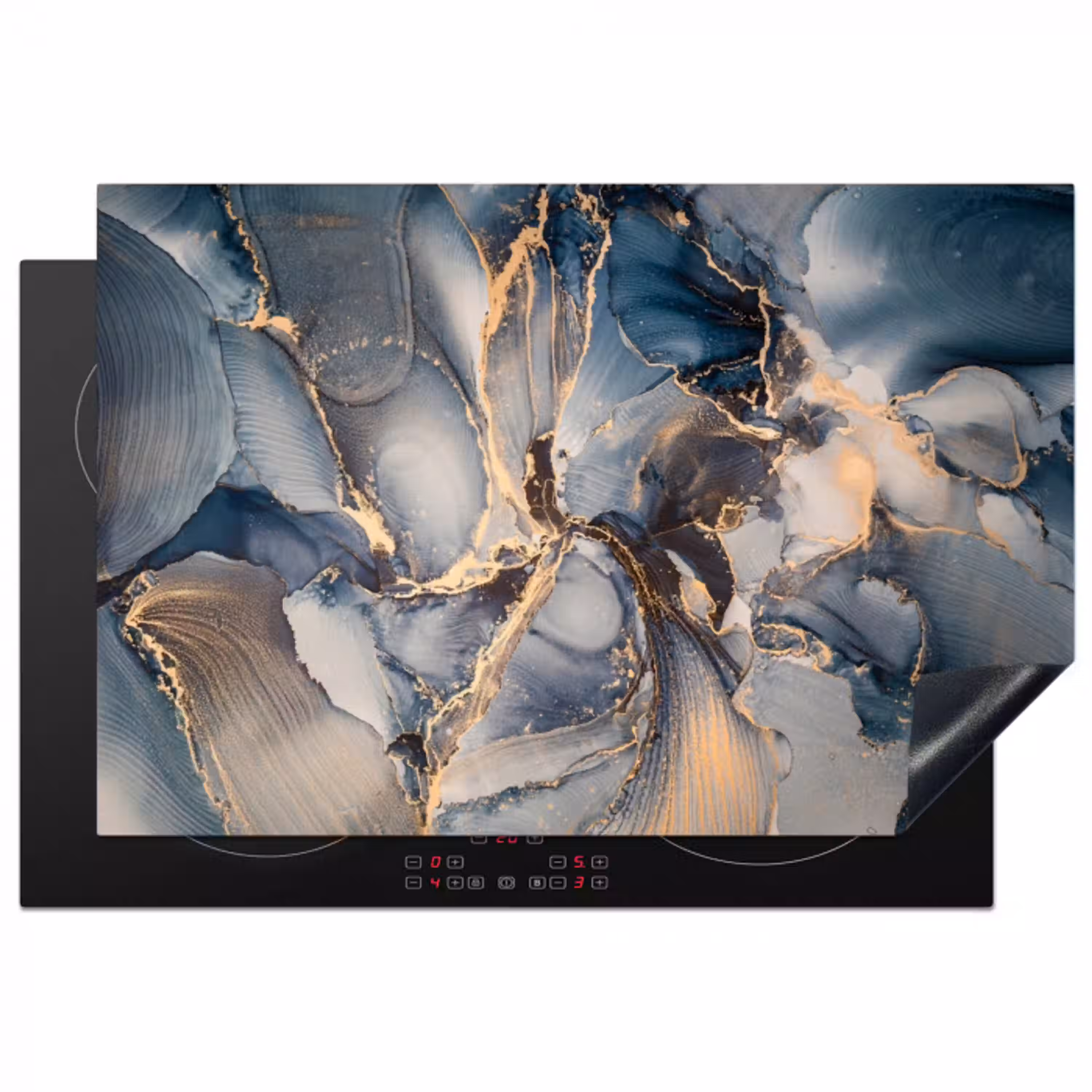 Marmer - Grijs - Blauw - Luxe - Goud Inductie beschermer vinyl 3mm klein -3d