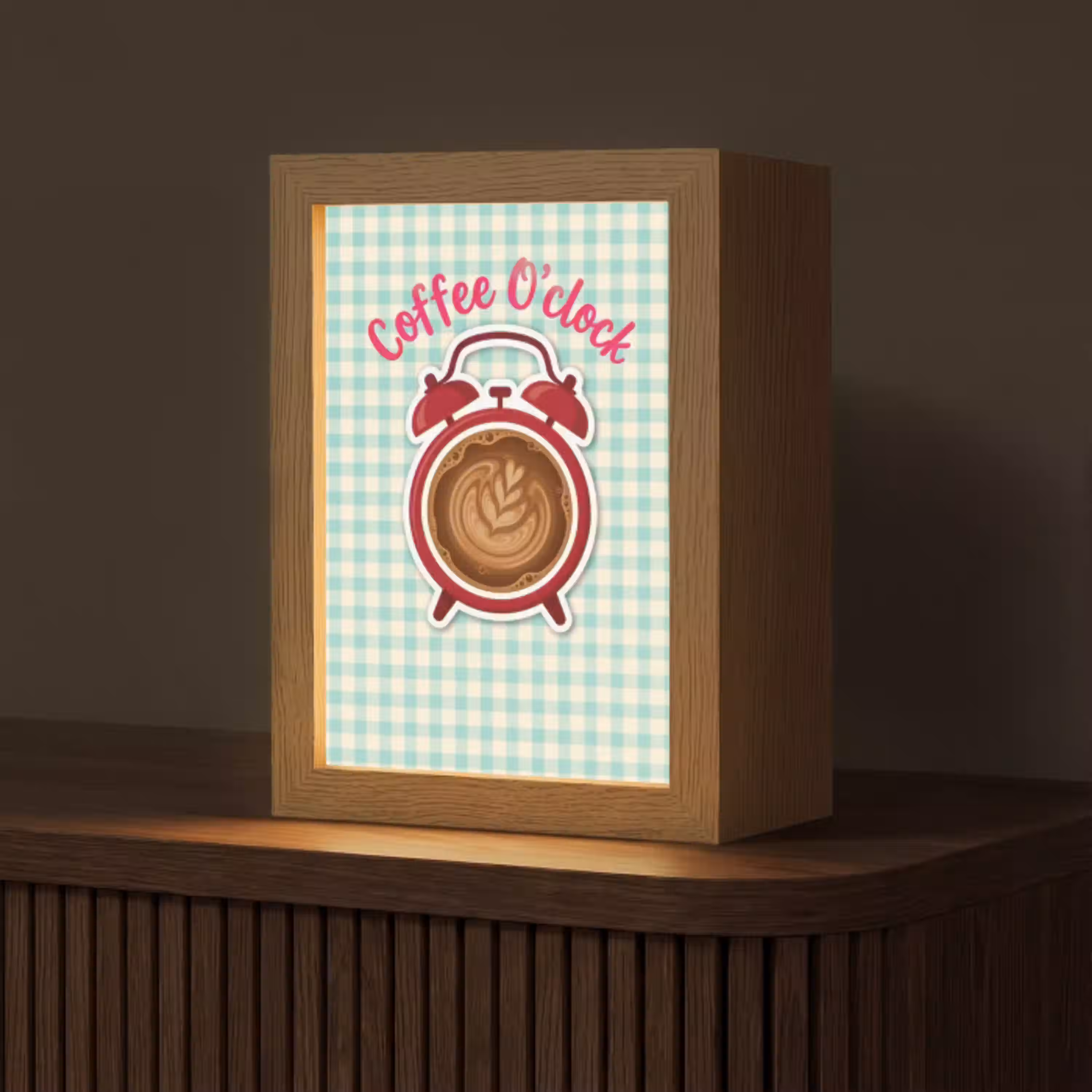 Koffie - Klok - Groen Light Box met kabel (Tafellamp) klein -z3d_website