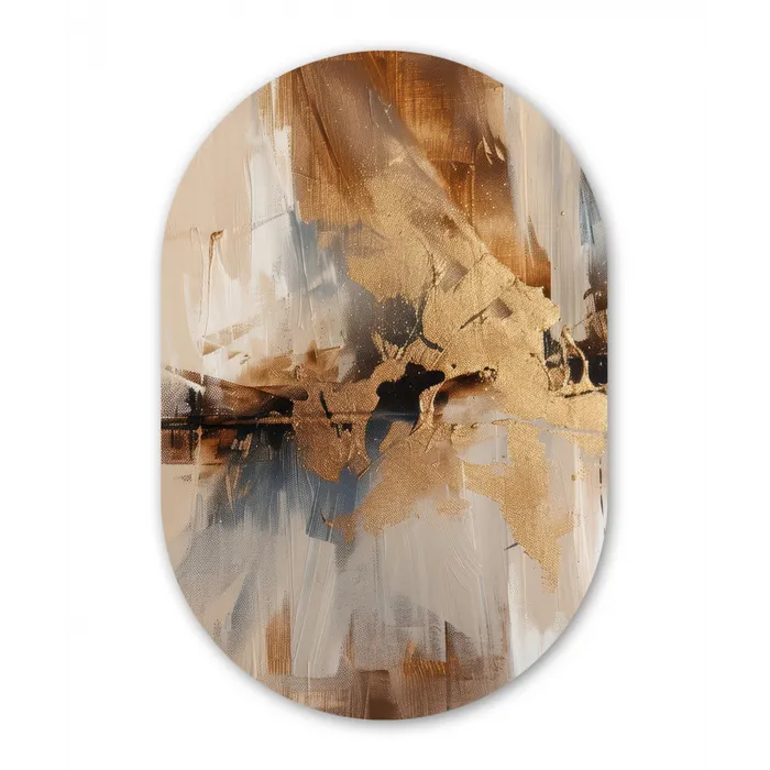 Modern - Bruin - Abstract - Beige Wandcirkel Ovaal Forex klein -3d