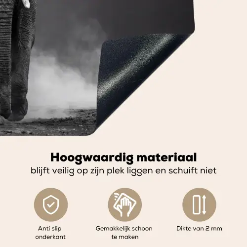 Olifant - Zwart - Wit - Rook Inductie beschemer met haakjes klein -ky-onderkant-nl