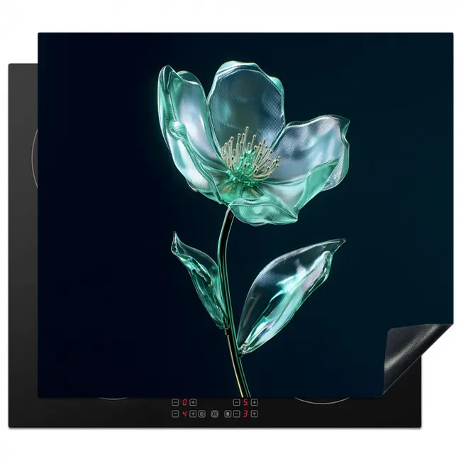 Bladeren - Bloem - Glazen - Donkerblauw Inductie beschermer vinyl 3mm middel -3d