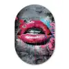 Lippen - Felroze - Graffiti - Verfstrepen Wandcirkel Ovaal Glas middel -3d