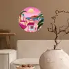 Stad - Roze - Palmbomen Wandcirkel behangsticker klein -sfeer1
