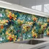 Geel - Bloemen - Groen - Bladeren keuken achterwand 2 middel 871 -3d_schuin