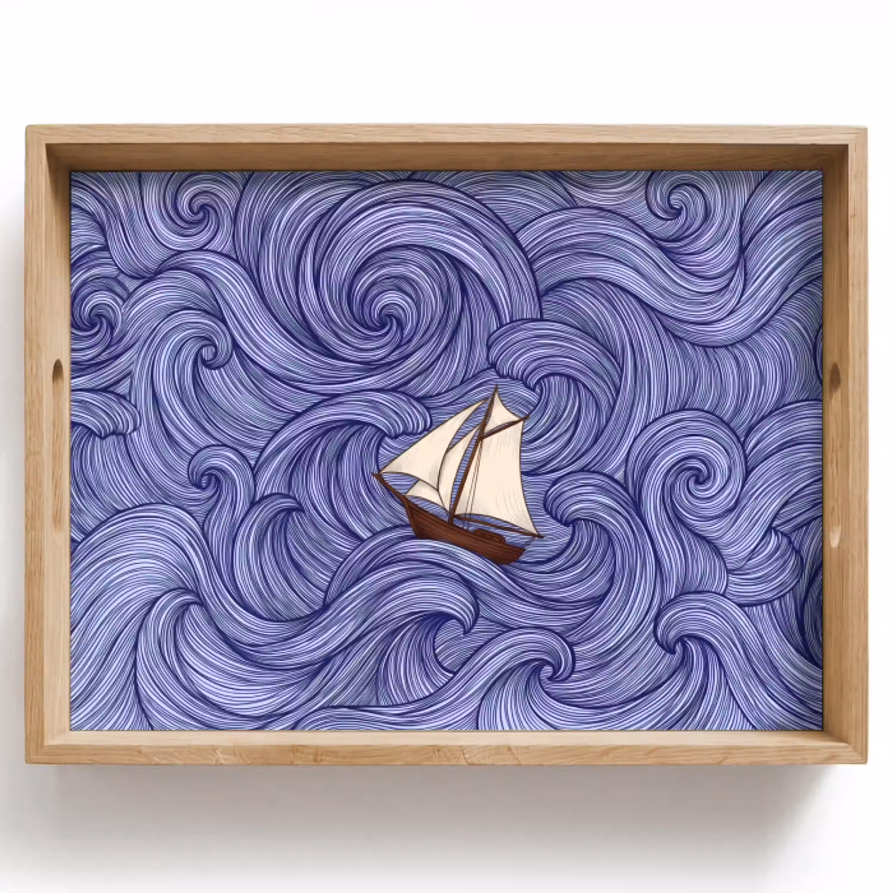 Schip - Golven - Zee - Illustratie - Blauw Dienblad Rechthoek middel -z3d_shopping