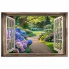 Doorkijk - Tuin - Raam - Hortensia - Bloemen poster papier klein -3d