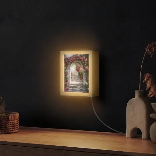 Doorkijk - Rozen - Vintage - Poort Light Box met kabel (Wandlamp) klein -sfeer1