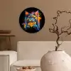 Kat - Graffiti - Kleurrijk - Wafel - Eten Wandcirkel kunststof plaat 5mm dik klein -sfeer1