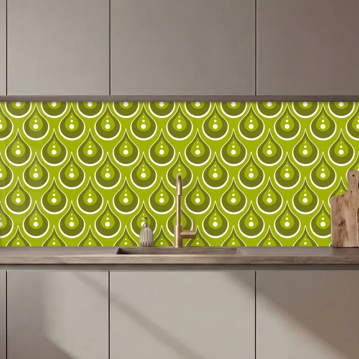Patronen - Retro - Regen - Druppel - Groen keuken achterwand 2 middel 871 zz_3dshopping