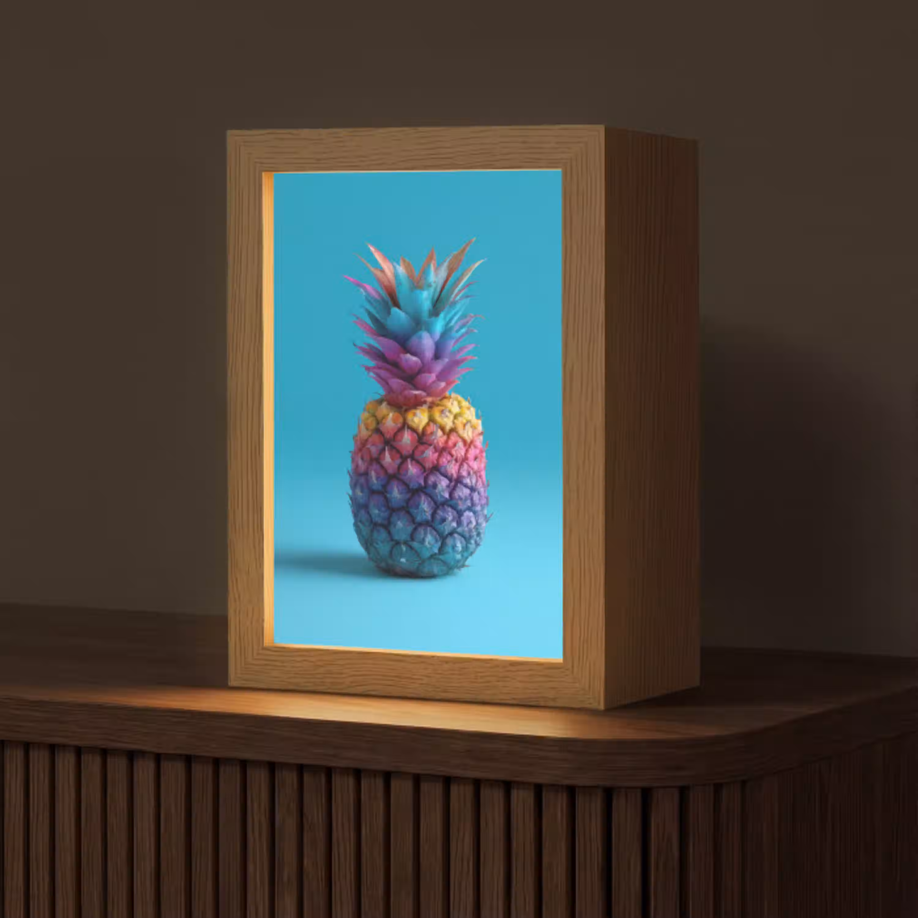 Ananas - Regenboog - Blauw - Popart Light Box met kabel (Tafellamp) klein -z3d_website