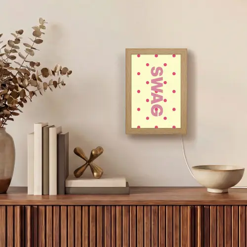 Swag - Roze - Stippen - Geel Light Box met kabel (Tafellamp) klein -sfeer2